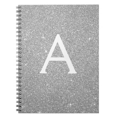 Luxury Silver Glitter Sparkle Monogram Notebook