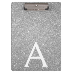 Luxury Silver Glitter &amp; Sparkle Monogram School Clipboard