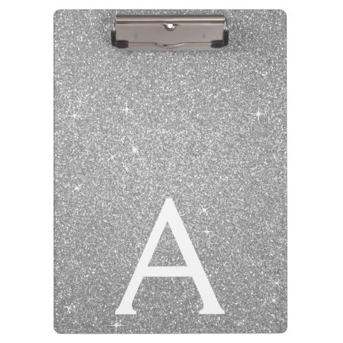 Luxury Silver Glitter  Sparkle Monogram School Clipboard