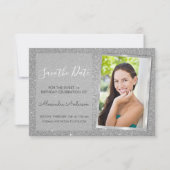 Luxury Silver Glitter Sweet 16 Save the Date Invitation (Front)