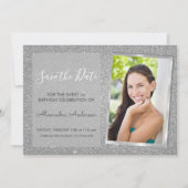Luxury Silver Glitter Sweet 16 Save the Date Invitation (Front)