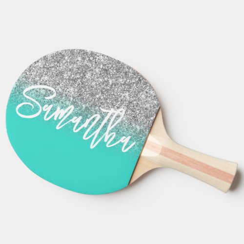 Luxury Silver Glitter Turquoise Ombre Personalize Ping Pong Paddle