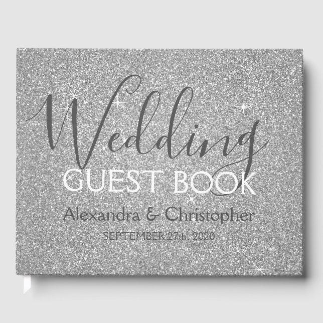 Luxury Silver Glitter Wedding Guest Book (Front)