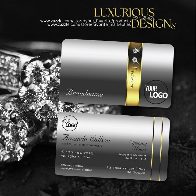 Luxury Silver Gold Decor Glamour Jewels add Logo Business Card (Creator Uploaded)