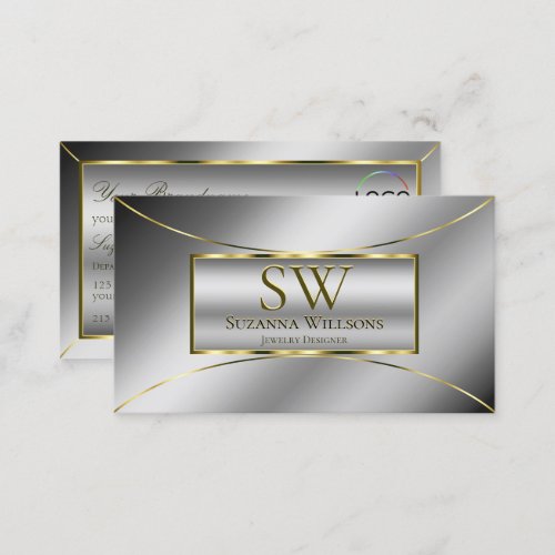 Luxury Silver Gold Decor with Monogram and Logo Business Card