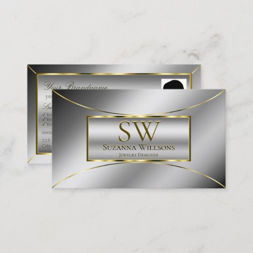 Luxury Silver Gold Decor with Monogram and Photo Business Card