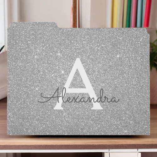 Luxury Silver Gold Glitter  Sparkle Monogram File Folder