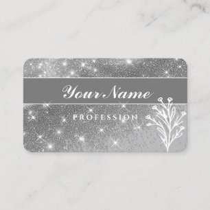 Luxury Silver Gray Glitzy Glitter Sparkling Stars Business Card