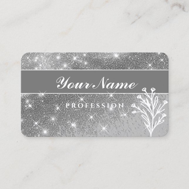 Luxury Silver Gray Glitzy Glitter Sparkling Stars Business Card (Front)