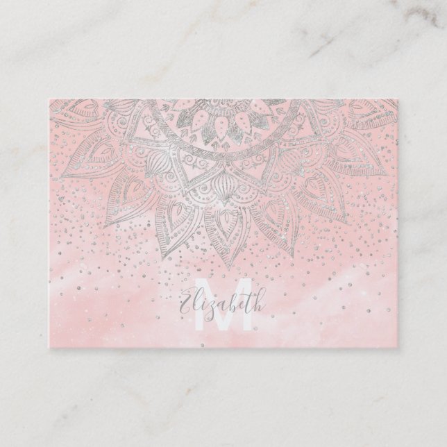 Luxury silver gray mandala confetti design business card (Front)