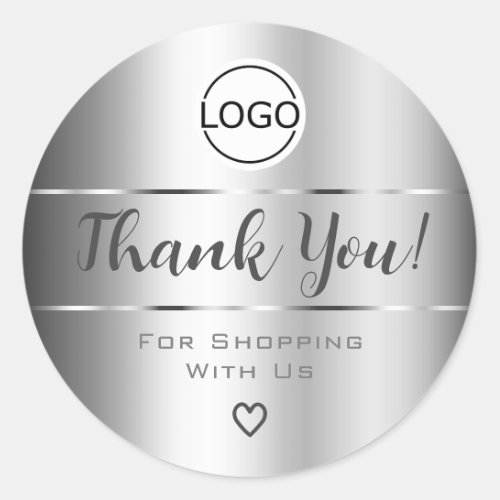Luxury Silver Gray Ombre Color Gradient Thank You  Classic Round Sticker