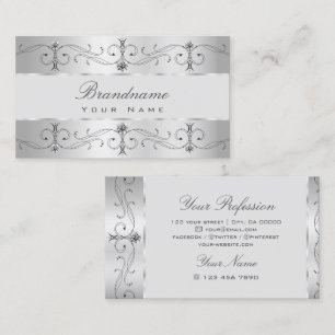 Luxury Silver Gray Ornate Borders Jewels Ornaments Business Card