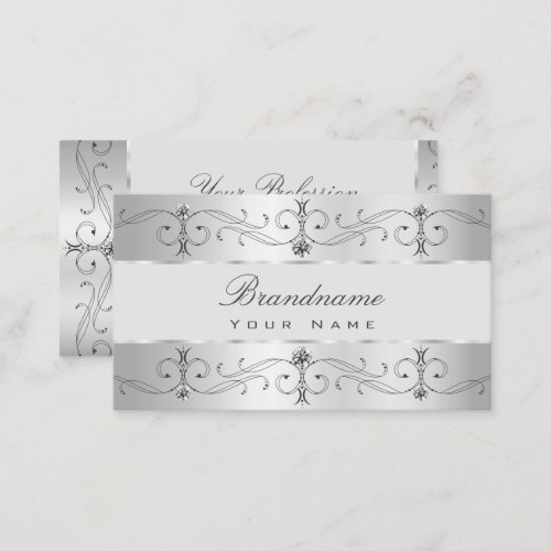 Luxury Silver Gray Ornate Borders Jewels Ornaments Business Card