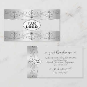 Luxury Silver Gray Ornate Borders Jewels with Logo Business Card