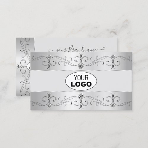 Luxury Silver Gray Ornate Borders Jewels with Logo Business Card