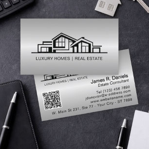 Luxury Silver Gray Real Estate Chic Professional Business Card
