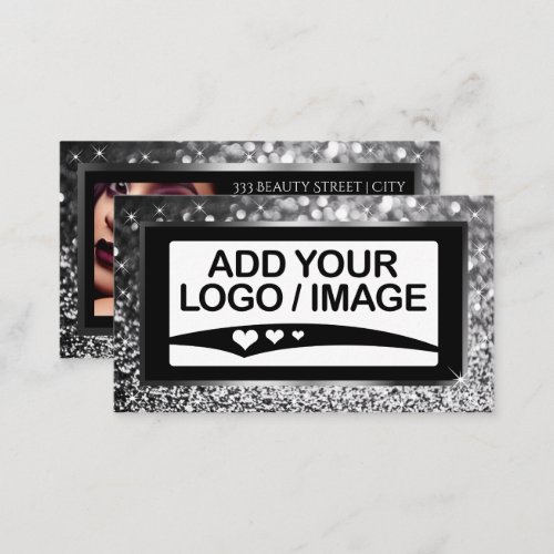Luxury Silver Gray Sparkle Logo Photo Template Business Card