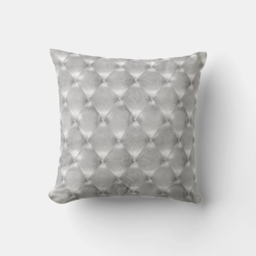 Luxury Silver Gray Tufted Leather Opulent Glam Throw Pillow