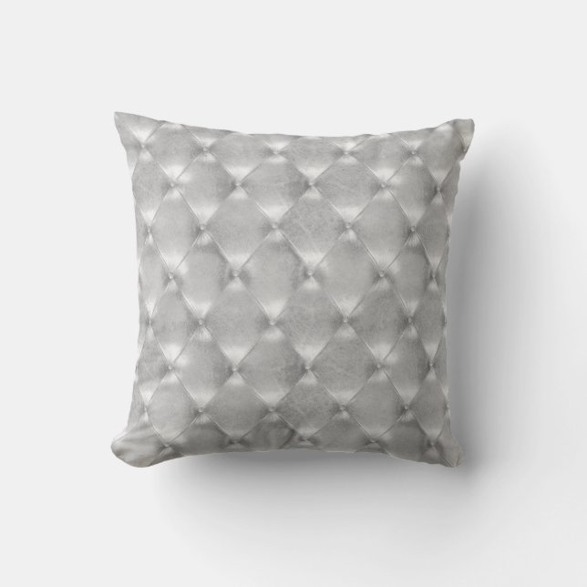 Luxury Silver Gray Tufted Leather Opulent Glam Throw Pillow (Front)