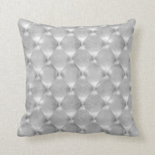 Luxury Silver Gray Tufted Leather Opulent Glam Throw Pillow
