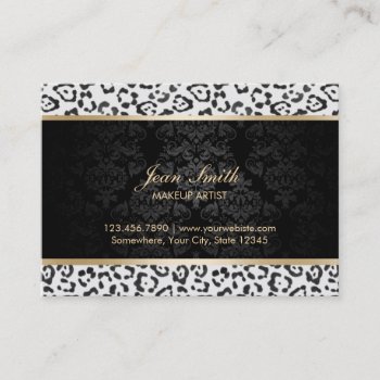 Luxury Silver Leopard & Damask Makeup Artist Business Card by cardfactory at Zazzle