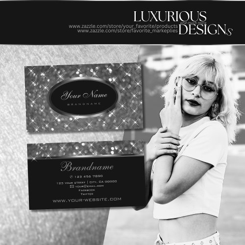 Luxury Silver Luminous Glitter and Sparkling Stars Business Card