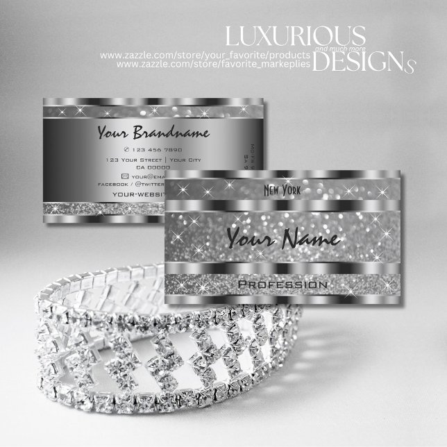 Luxury Silver Luminous Glitter Stars Chic Fancy Business Card (Creator Uploaded)