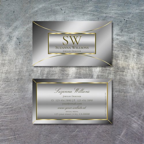 Luxury Silver Luminous Gold Decor with Monogram Business Card