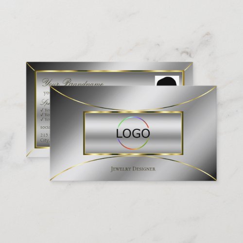 Luxury Silver Luxe Gold Decor with Logo and Photo Business Card