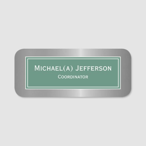 Luxury Silver Metallic And Elegant Amazon Green Name Tag