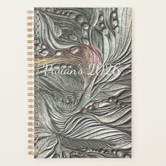 Luxury Silver Metallic Leaves spiral notebook