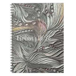 Luxury Silver Metallic Leaves spiral notebook