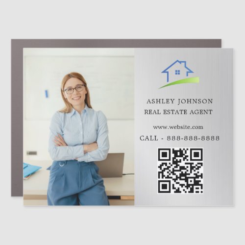 Luxury Silver Metallic Real Estate Agent Business Car Magnet