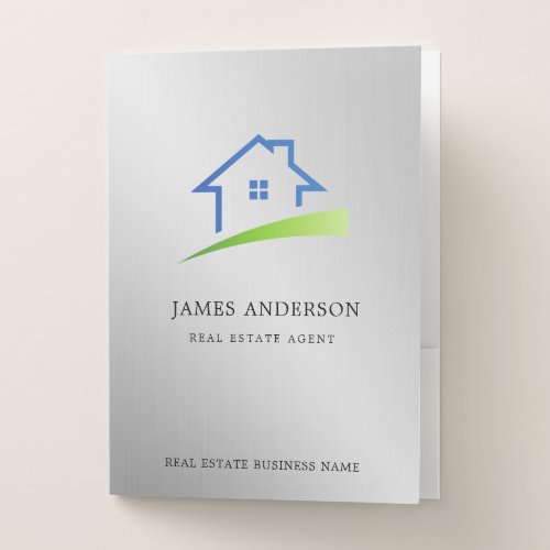 Luxury Silver Metallic Real Estate Agent Business Pocket Folder