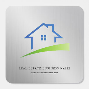 Luxury Silver Metallic Real Estate Agent Business Square Sticker