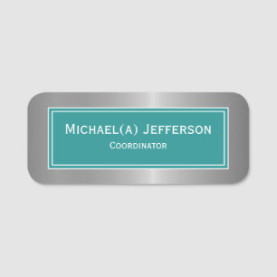 Luxury Silver Metallic & Teal Blue Green Name Tag