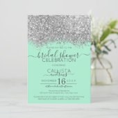 Luxury Silver Mint Glitter Confetti Bridal Shower Invitation (Standing Front)