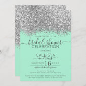 Luxury Silver Mint Glitter Confetti Bridal Shower Invitation (Front/Back)