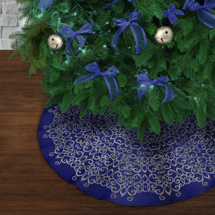 LUXURY SILVER & NAVY BLUE CHRISTMAS DAMASK CLASSY BRUSHED POLYESTER TREE SKIRT