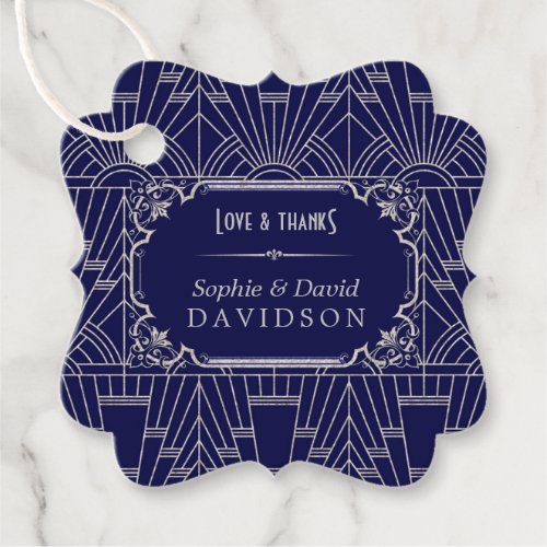 Luxury Silver Navy Blue Great Gatsby 20s Wedding Favor Tags