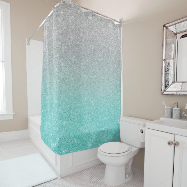  Luxury silver ombre glitter fashion glitter Shower Curtain (In Situ)