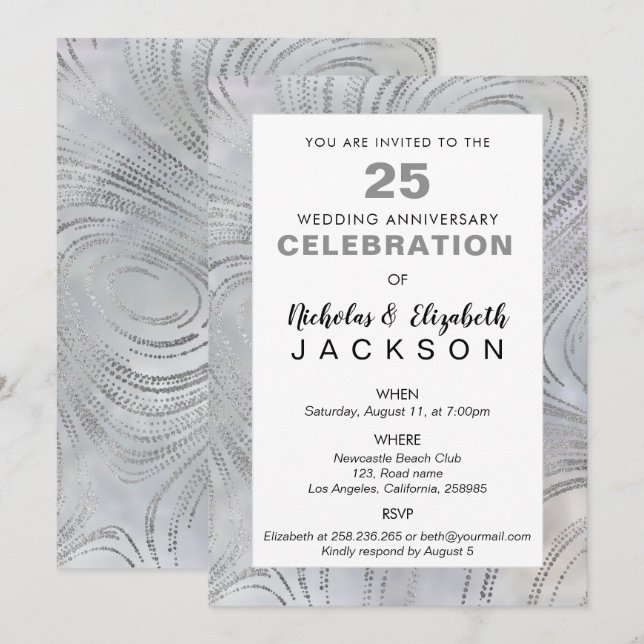 Luxury Silver on Pearl 25th Anniversary Party Invitation (Front/Back)