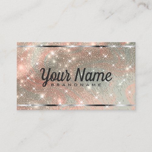 Luxury Silver Peach Marbled Glitter Shiny Stars Business Card