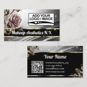 Luxury Silver Pink Rose Glitter Stars QR Code Logo Business Card