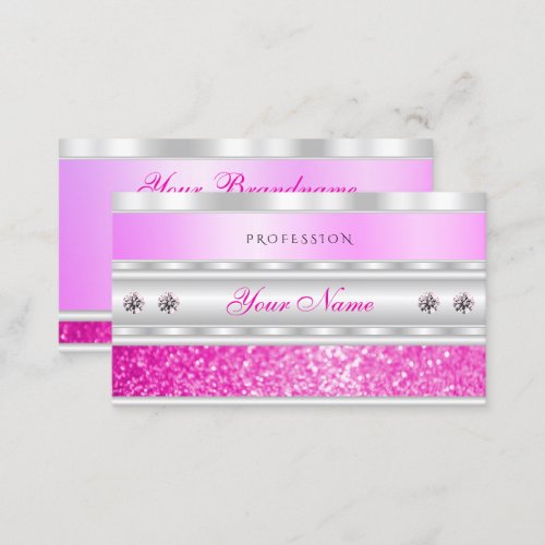 Luxury Silver Pink Sparkling Glitter with Diamonds Business Card