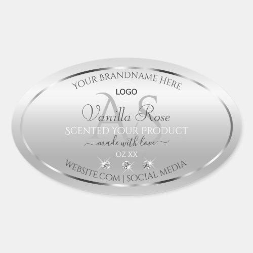 Luxury Silver Product Label Diamonds Monogram Logo