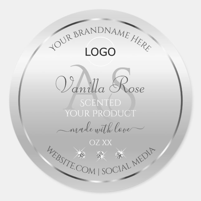 Luxury Silver Product Label Diamonds Monogram Logo (Front)