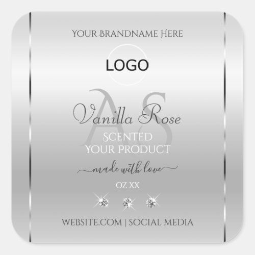 Luxury Silver Product Label Diamonds Monogram Logo