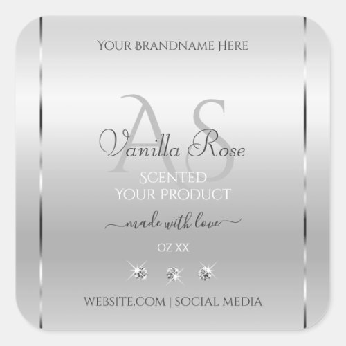 Luxury Silver Product Labels Diamonds and Monogram