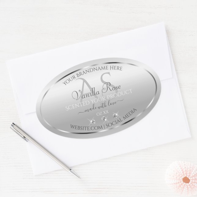 Luxury Silver Product Labels Diamonds and Monogram (Envelope)